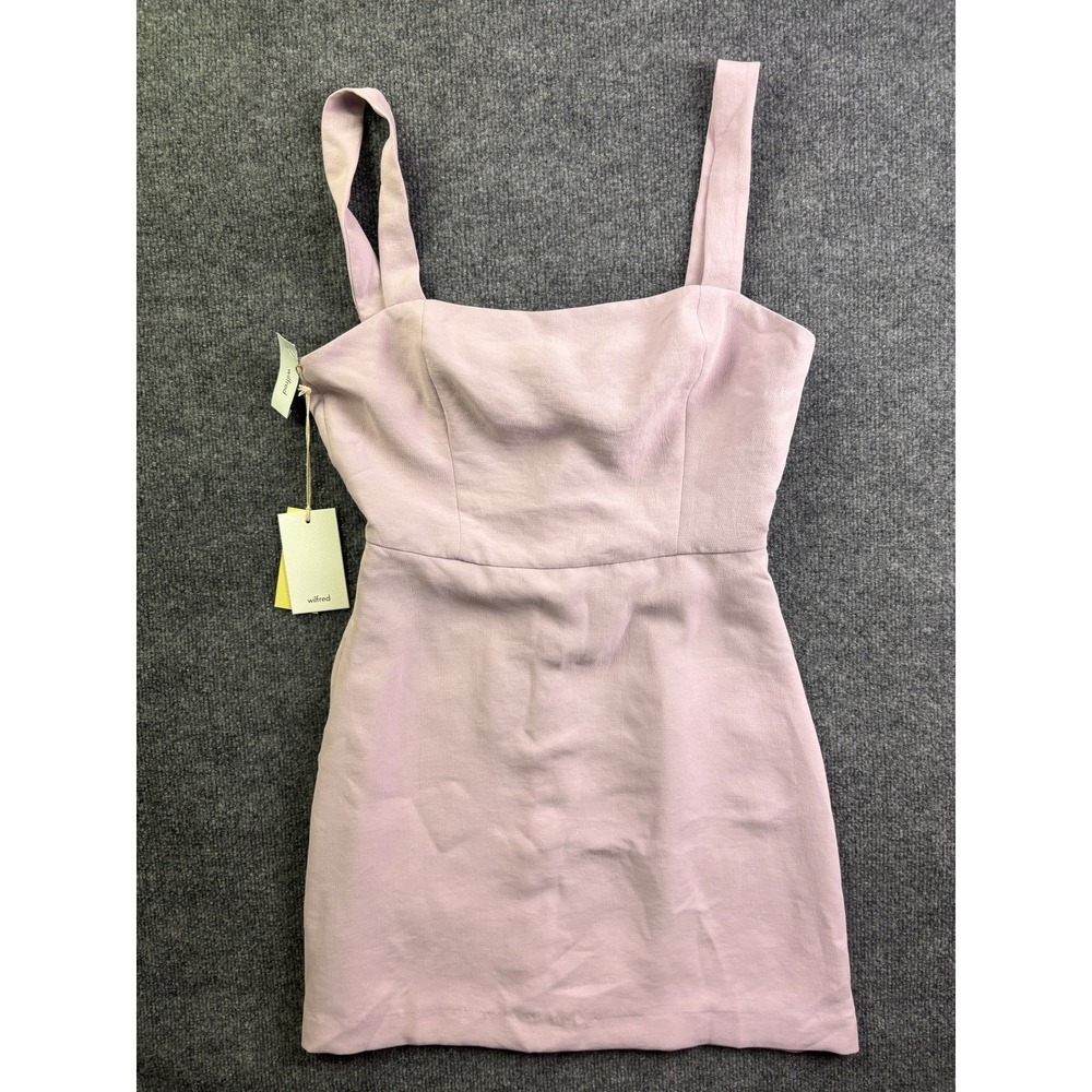 Wilfred Aperture Tie-Back Dress Women 8 Lilac Mini Square Neck Cutout Back NWT